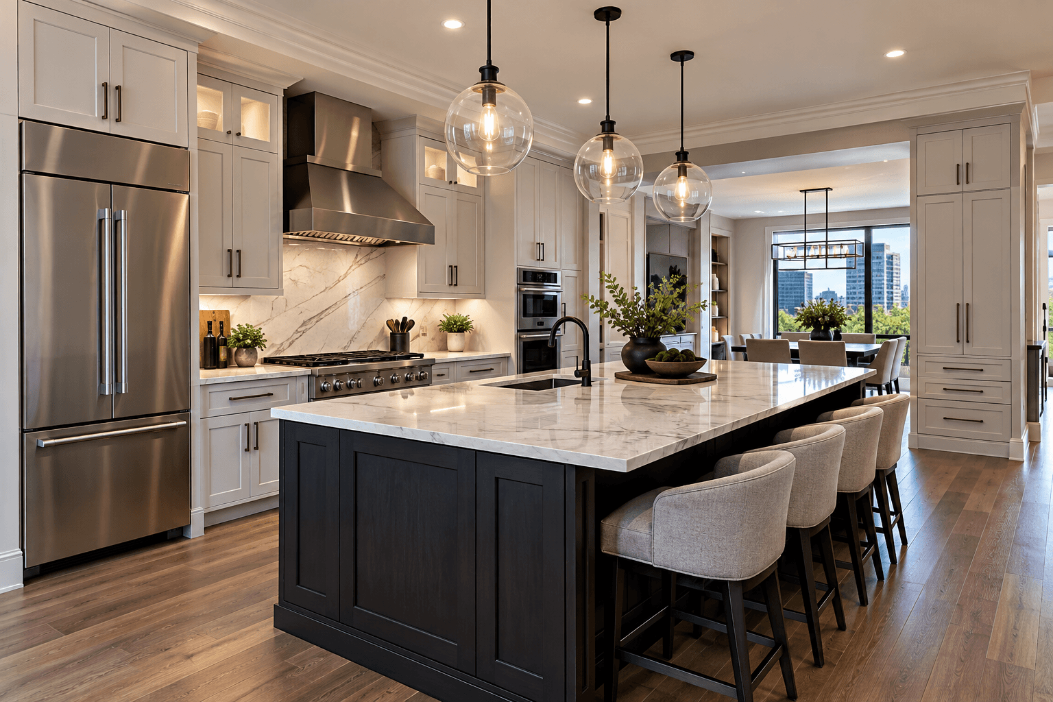 Full gut kitchen remodel in Chicago with custom cabinetry and new island layout
