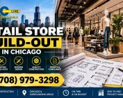 AMG Pro Line retail store build-out in Chicago featuring a modern boutique interior, retail layout plans, and commercial construction services.